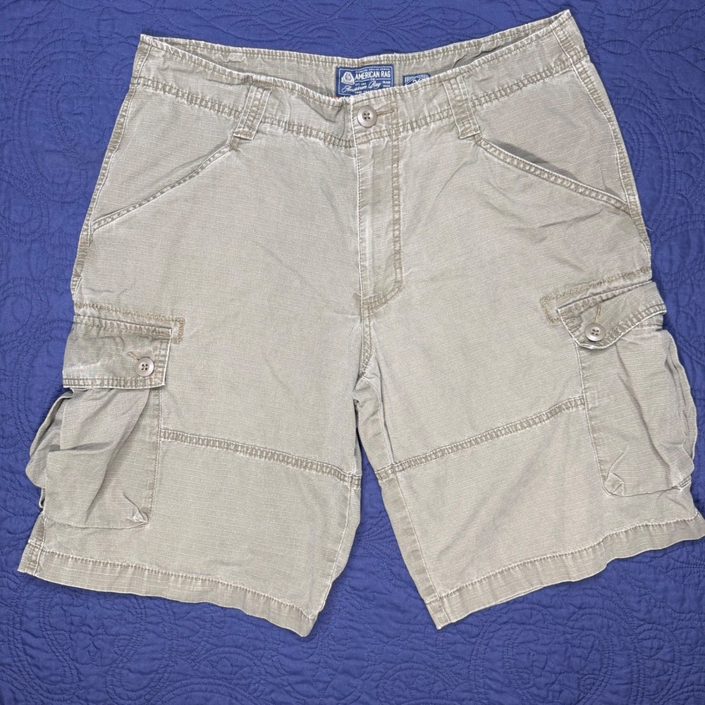 American Rag Mens Cargo Shorts Olive Green Ripstop Cotton Size 36 Utility Casual